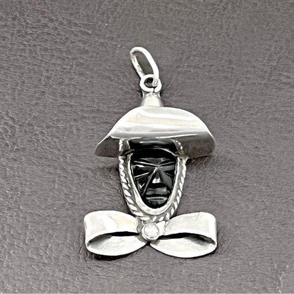 Vintage Taxco Mexico 960 sterling silver and carved black onyx witch pendant - Picture 4 of 10